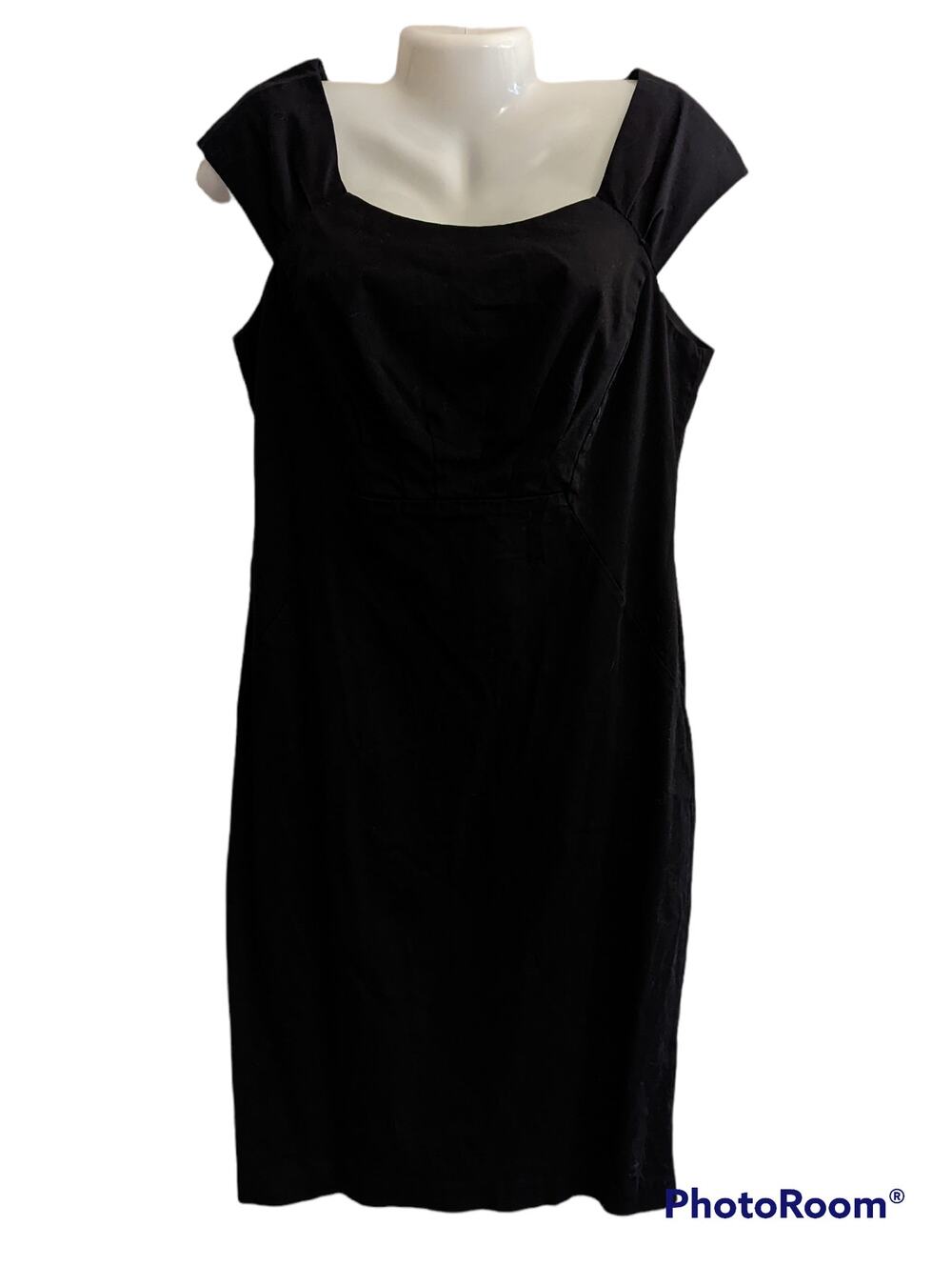 London Times Classic Casual Black Short Cap Sleeve Fitted Pencil Dress 14